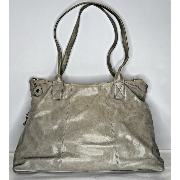 Hobo The Original Gray Leather Shoulder Handbag Purse Tote Double Strap Handle - Picture 1 of 12